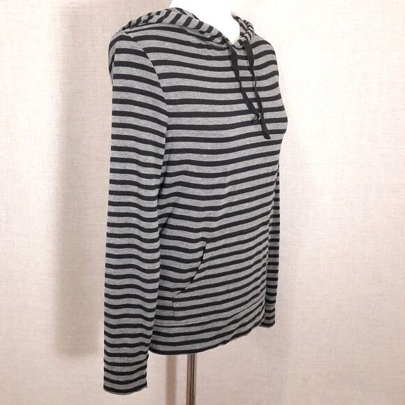 Old Navy Henley Hoodie Size Small Charcoal Stripe Y2K Style Kangaroo Pocket Goth - Picture 2 of 15